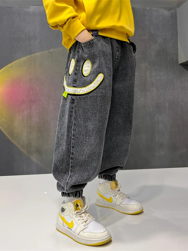 MAOMU Smiley Denim Jogger Pants