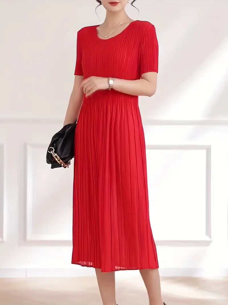 Classic Pleated Polyester Dress