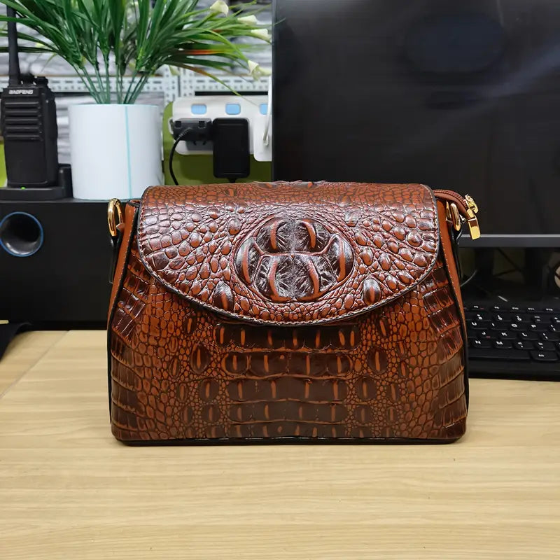 Vintage Crocodile Embossed Crossbody Bag