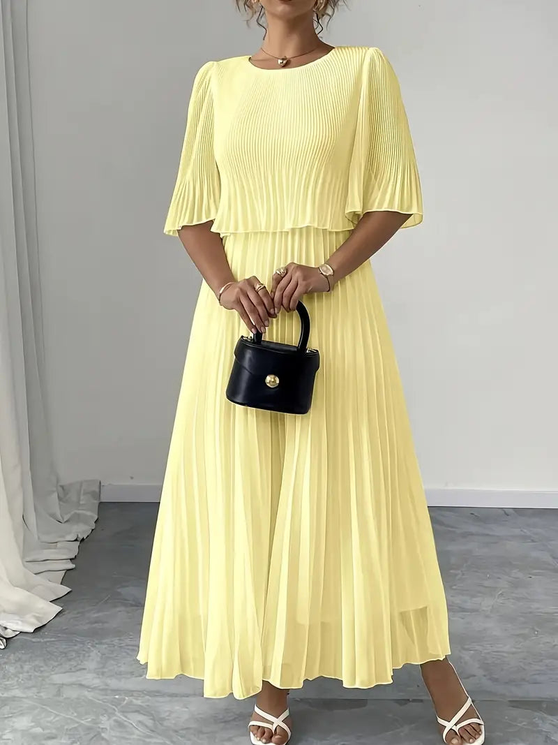 Valentina Ribbed Lightweight Pleated Maxi Dress