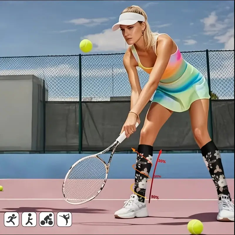 Breathable Knee High Floral Compression Socks