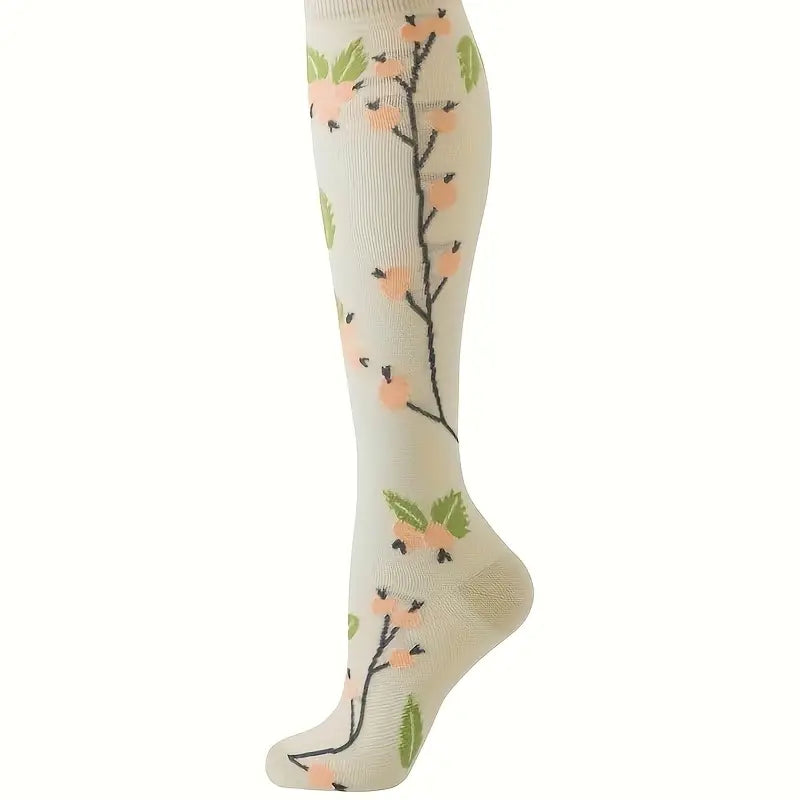 Breathable Knee High Floral Compression Socks