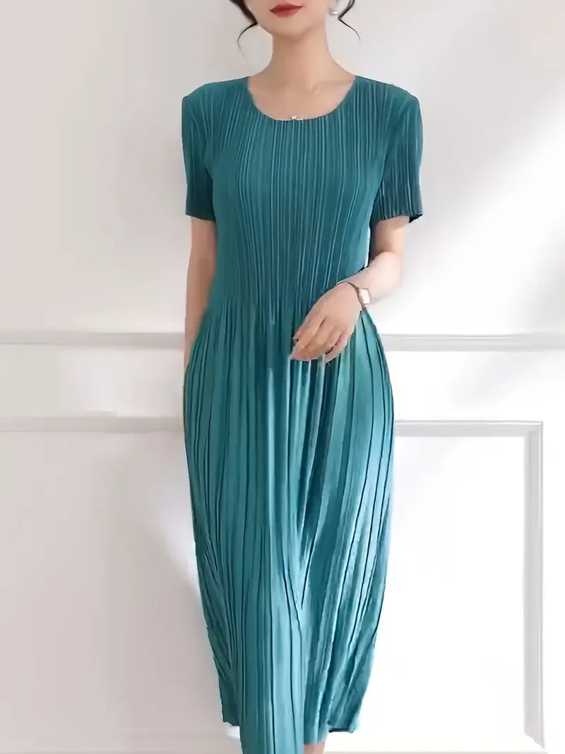 Classic Pleated Polyester Dress