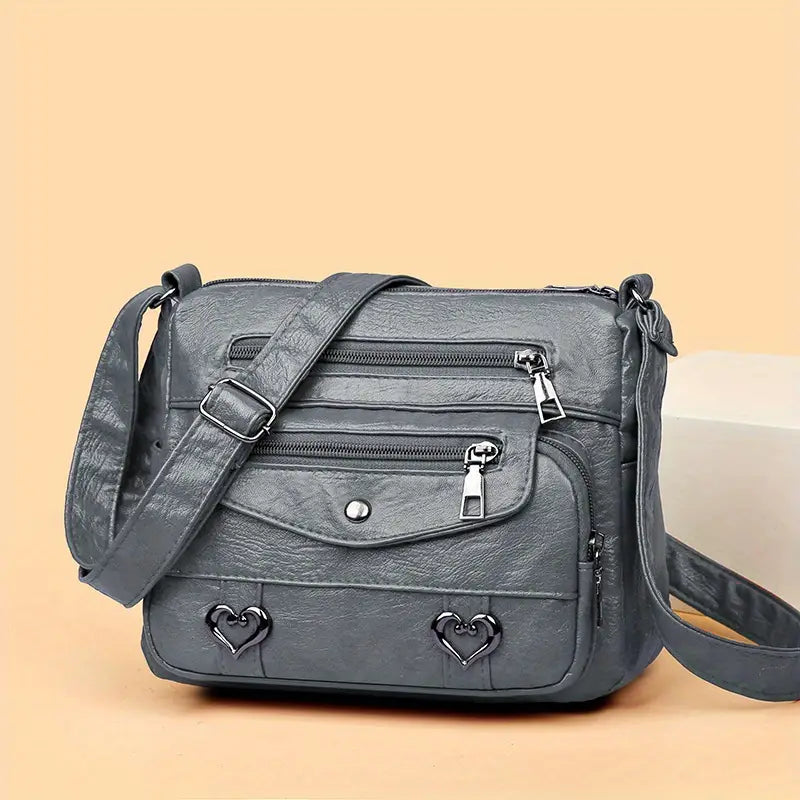 Retro Multi Pocket Vegan Leather Crossbody Bag
