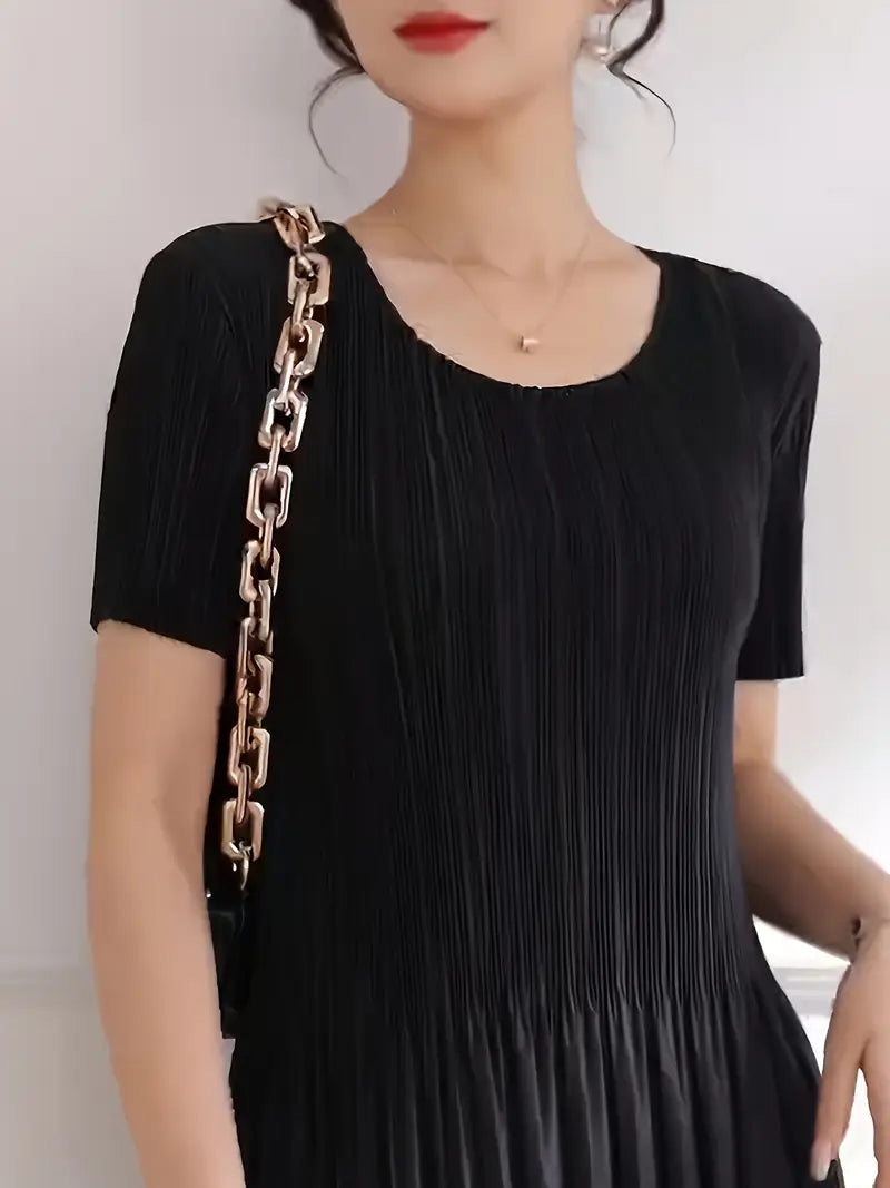 Classic Pleated Polyester Dress