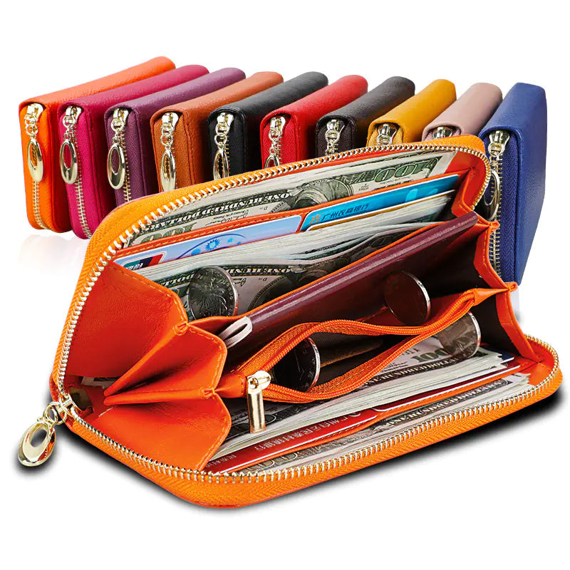 OX KNIGHT Cowhide Leather Multifunctional Zip Wallets