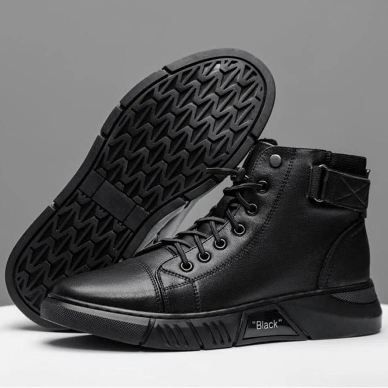 Black Volcan Martini Leather Platform Boots