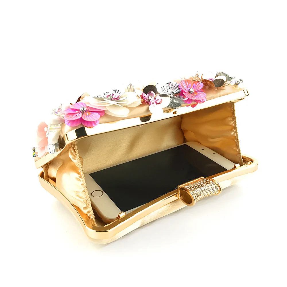 Embellished Floral Evening Clutch Bag