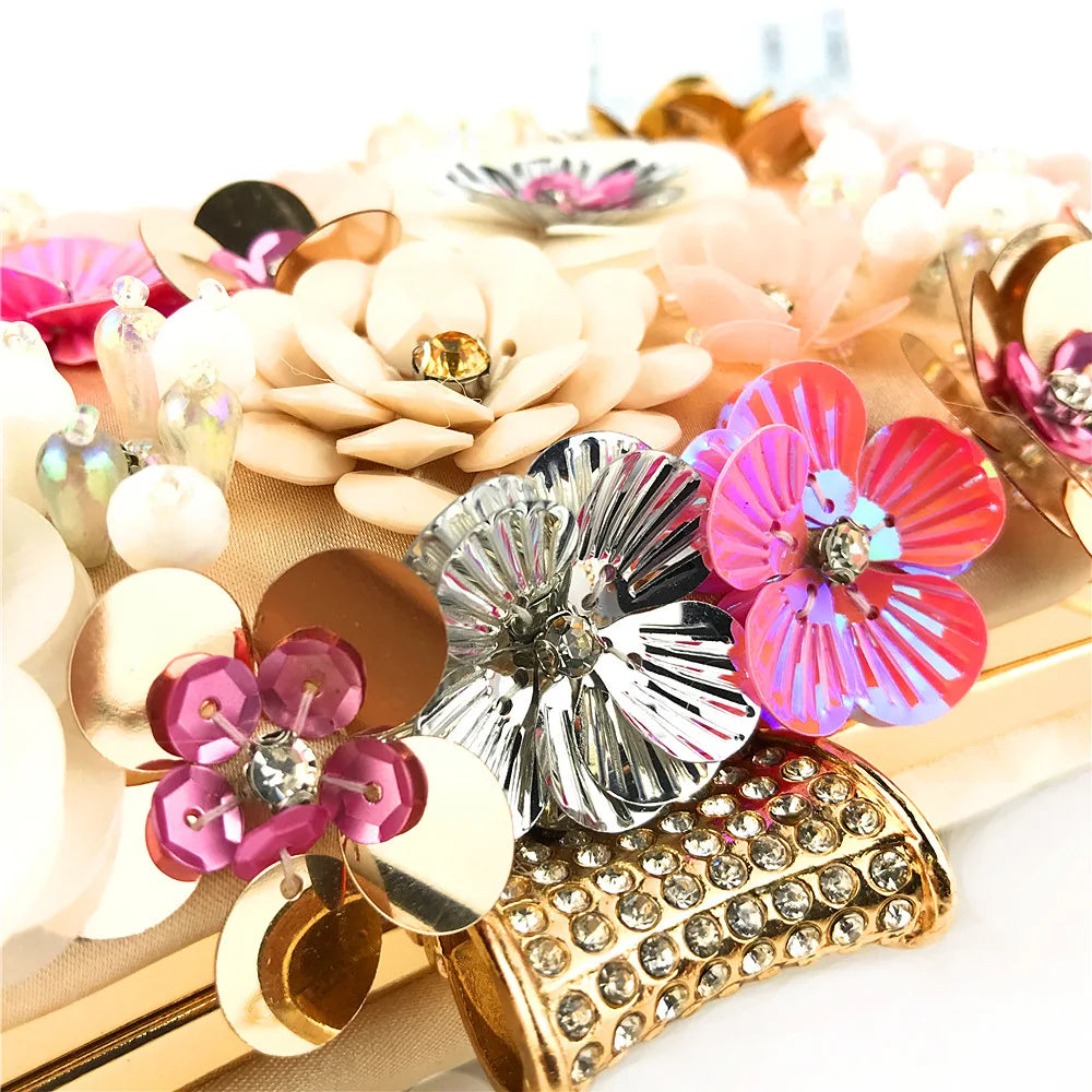 Embellished Floral Evening Clutch Bag