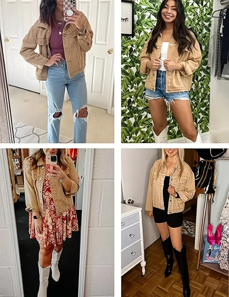 Stylish Studded Stone Denim Jacket