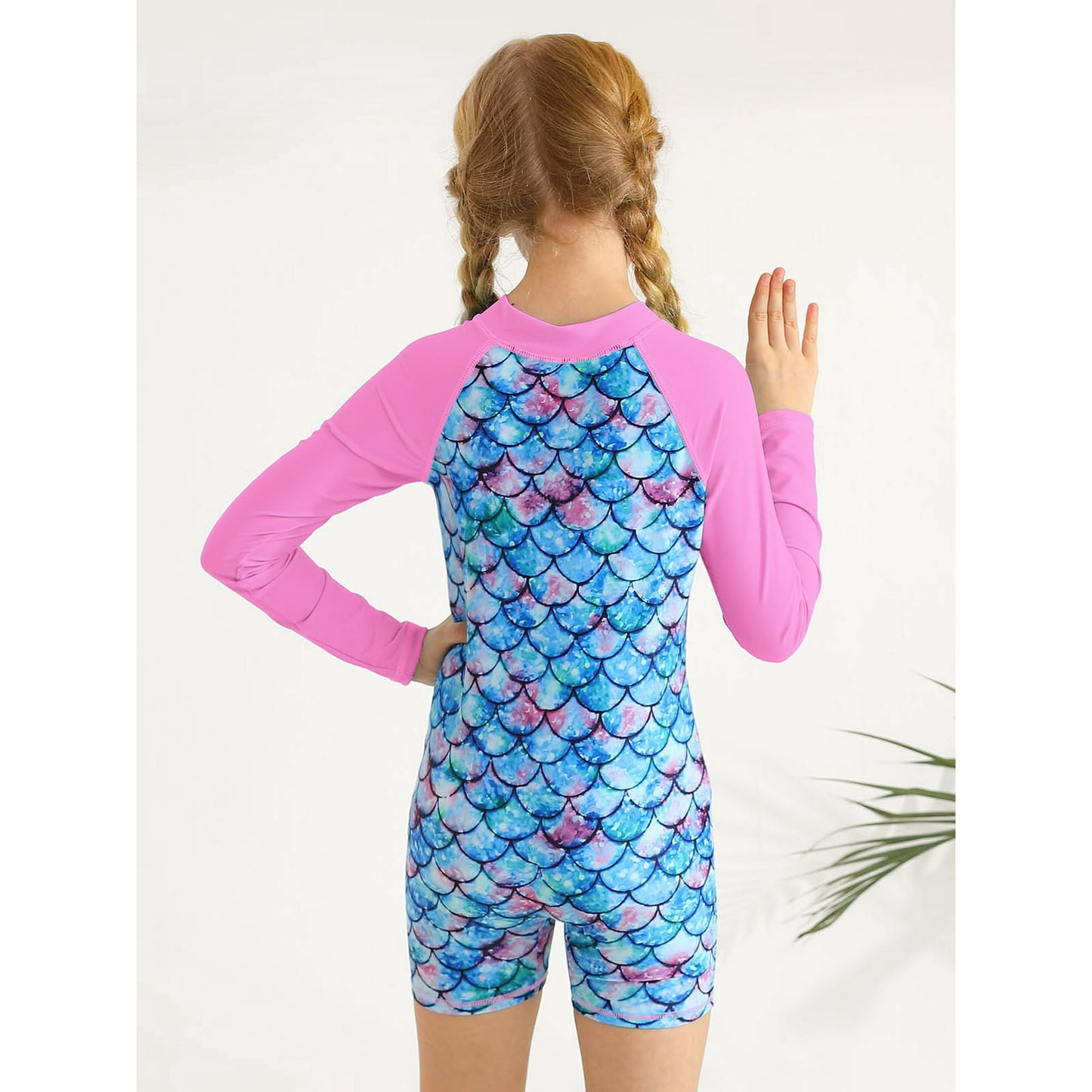 Girls Mermaid One Piece Rash Guard Swimsuits