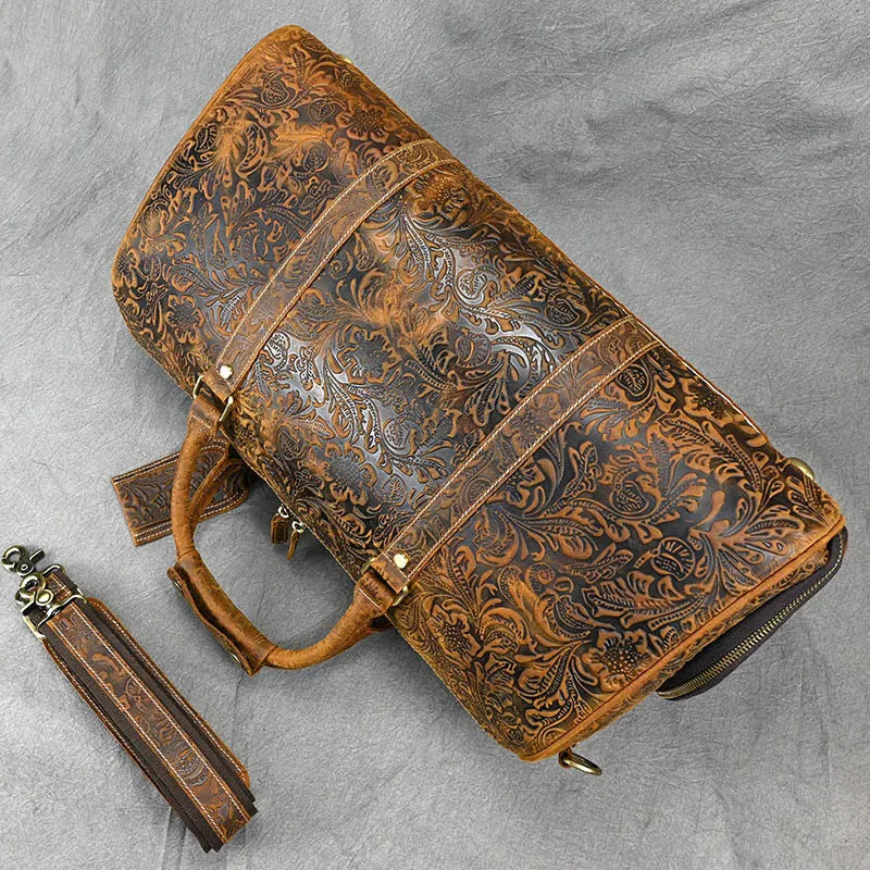 Vintage Crazy Horse Embossed Leather Weekend Bags