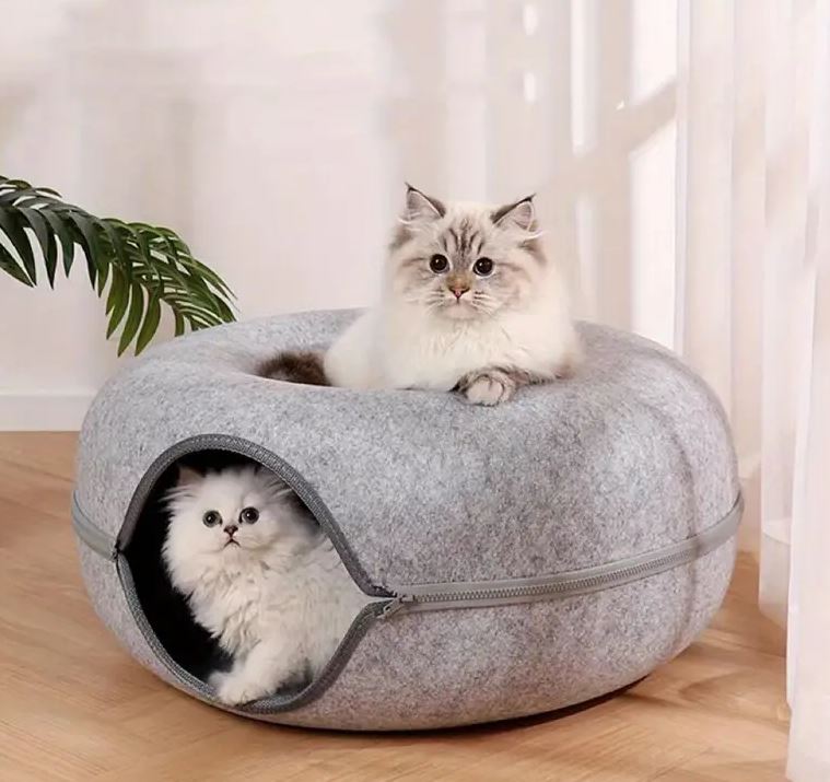 Four Seasons Felt Donut Cat Bed & Tunnel