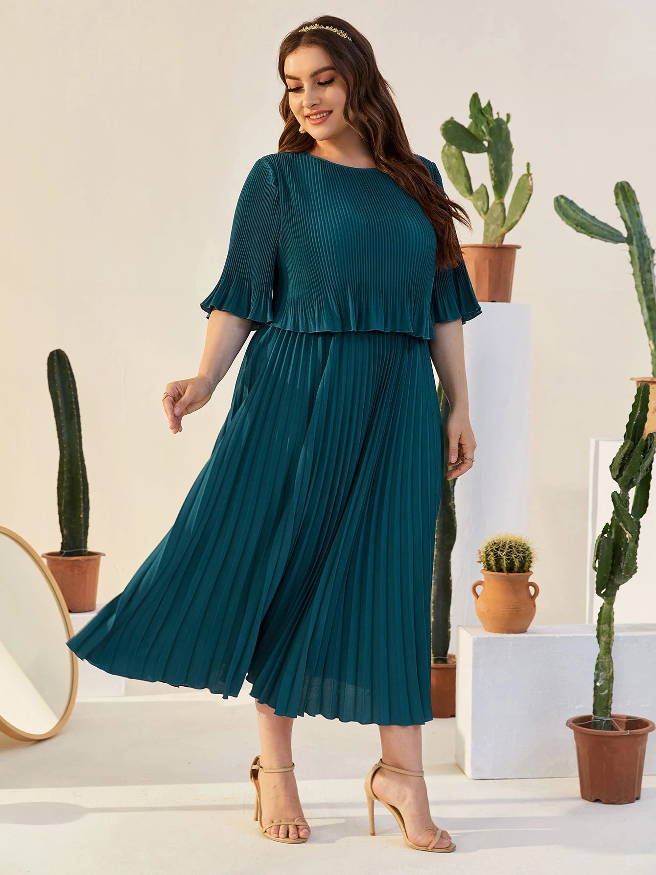 Valentina Ribbed Lightweight Pleated Maxi Dress