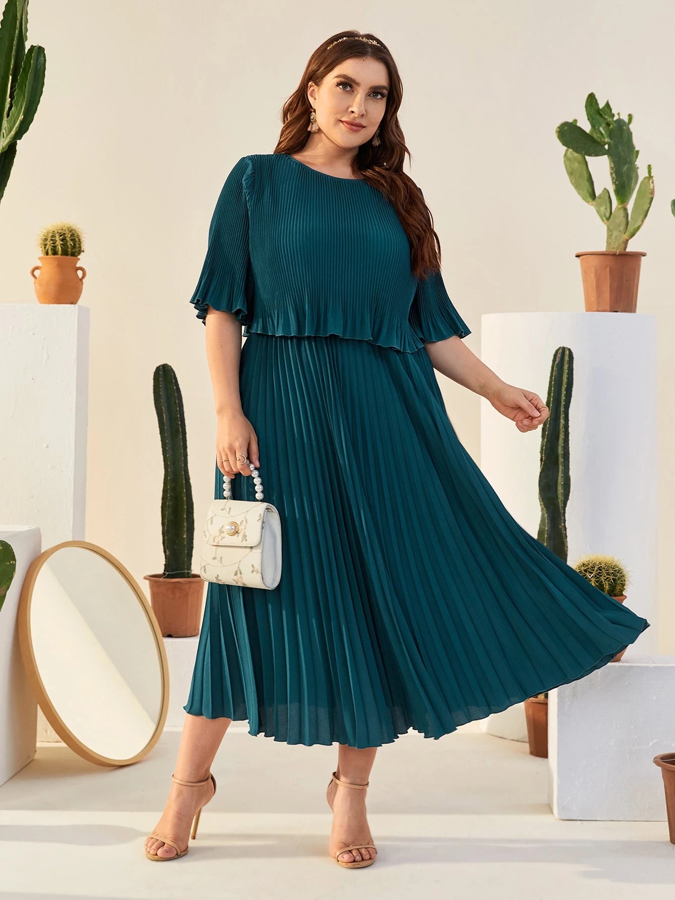 Valentina Ribbed Lightweight Pleated Maxi Dress