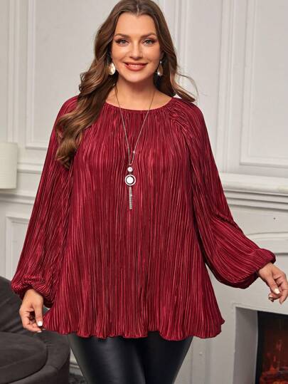 Plus Size Lantern Sleeves Polyester Tops