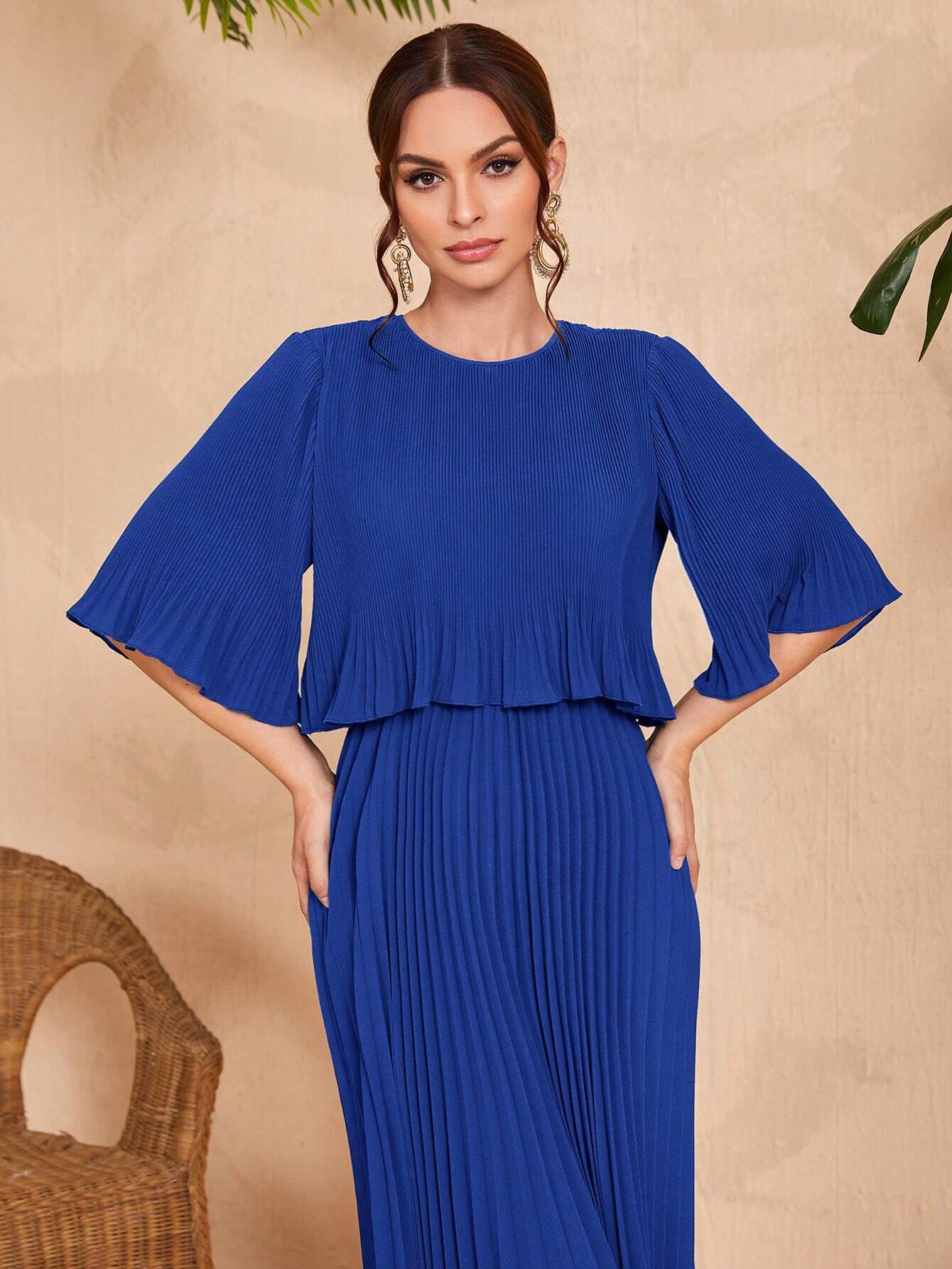 Valentina Ribbed Lightweight Pleated Maxi Dress