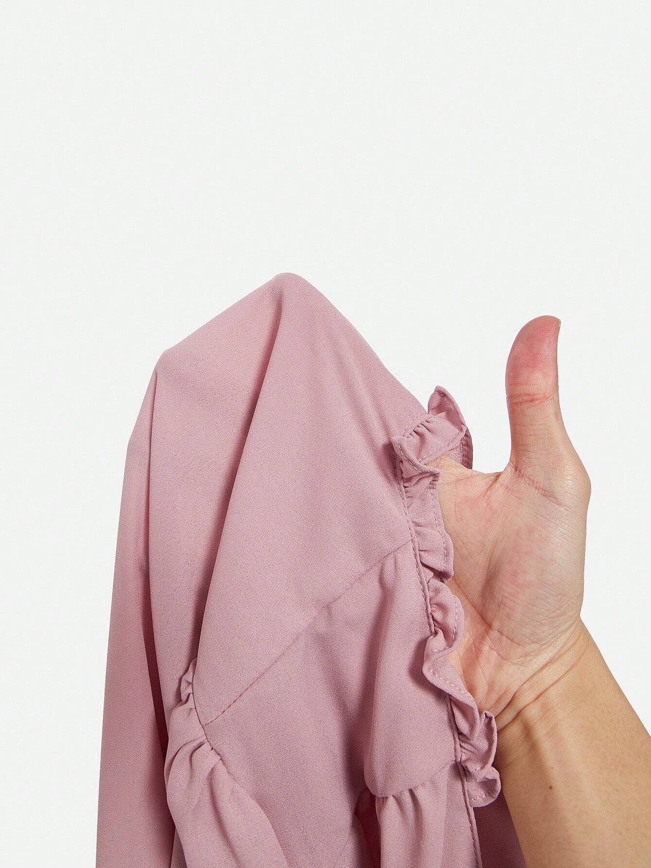 PRIVÉ Notched Neckline Shirred Sleeve Polyester Blouse