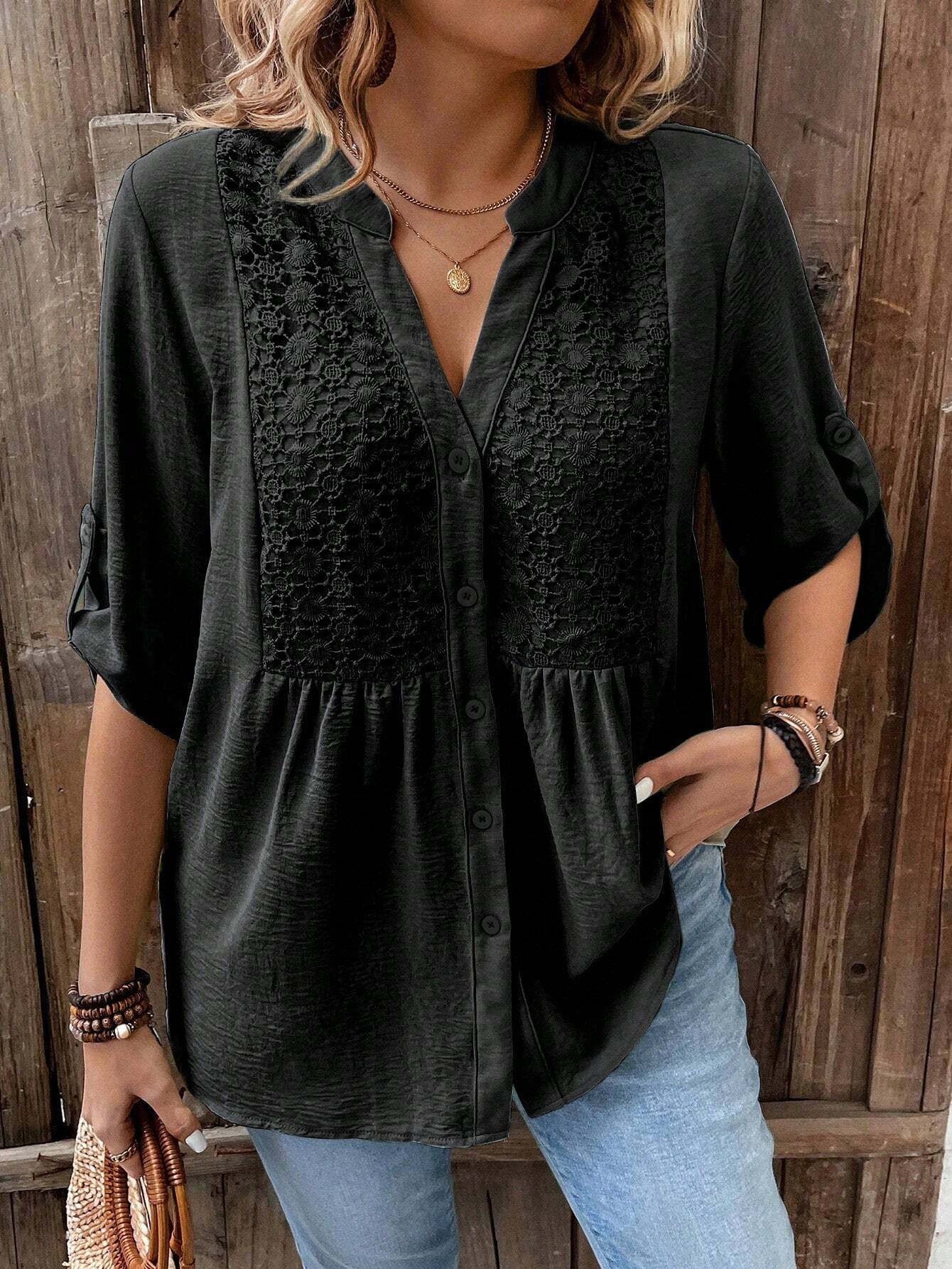 Zanzea Polyester Lace Shirt