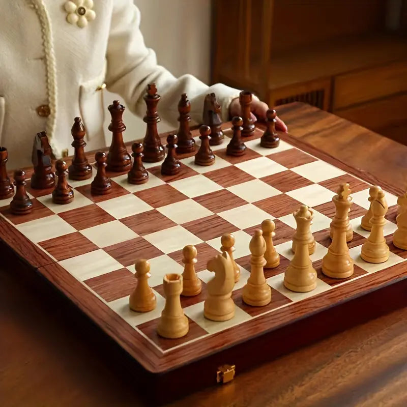 Handmade Traditional Wooden Folding Chess Set