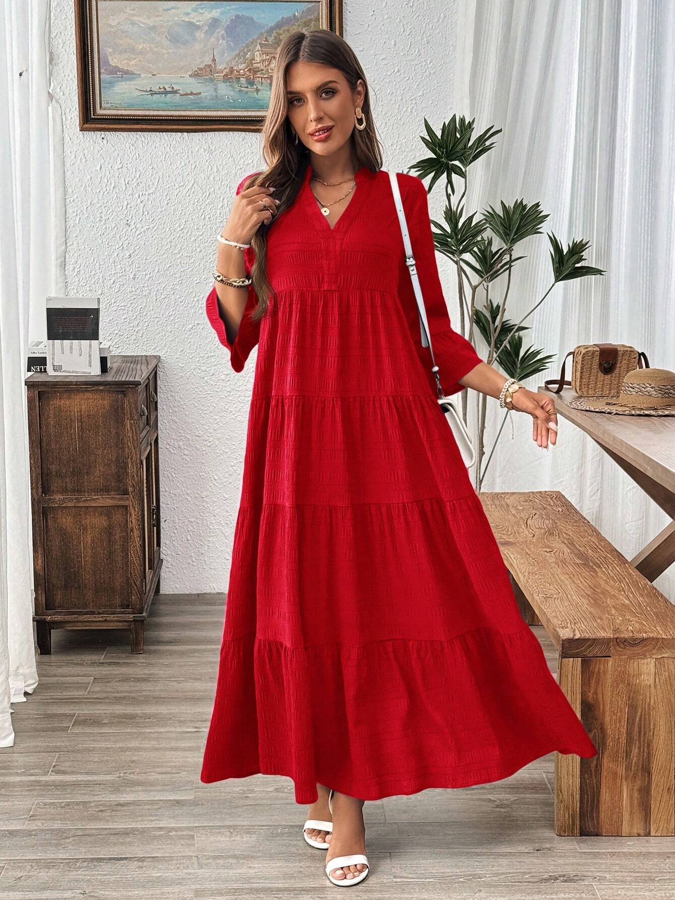 Emery Rose Ruffle Hem Polyester Maxi Dress