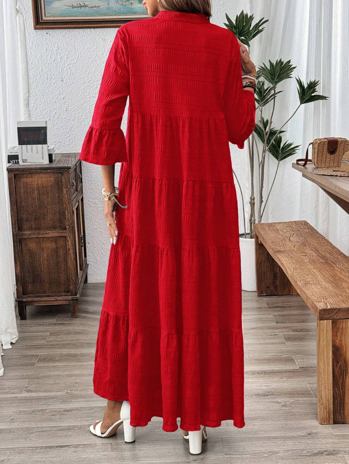 Emery Rose Ruffle Hem Polyester Maxi Dress
