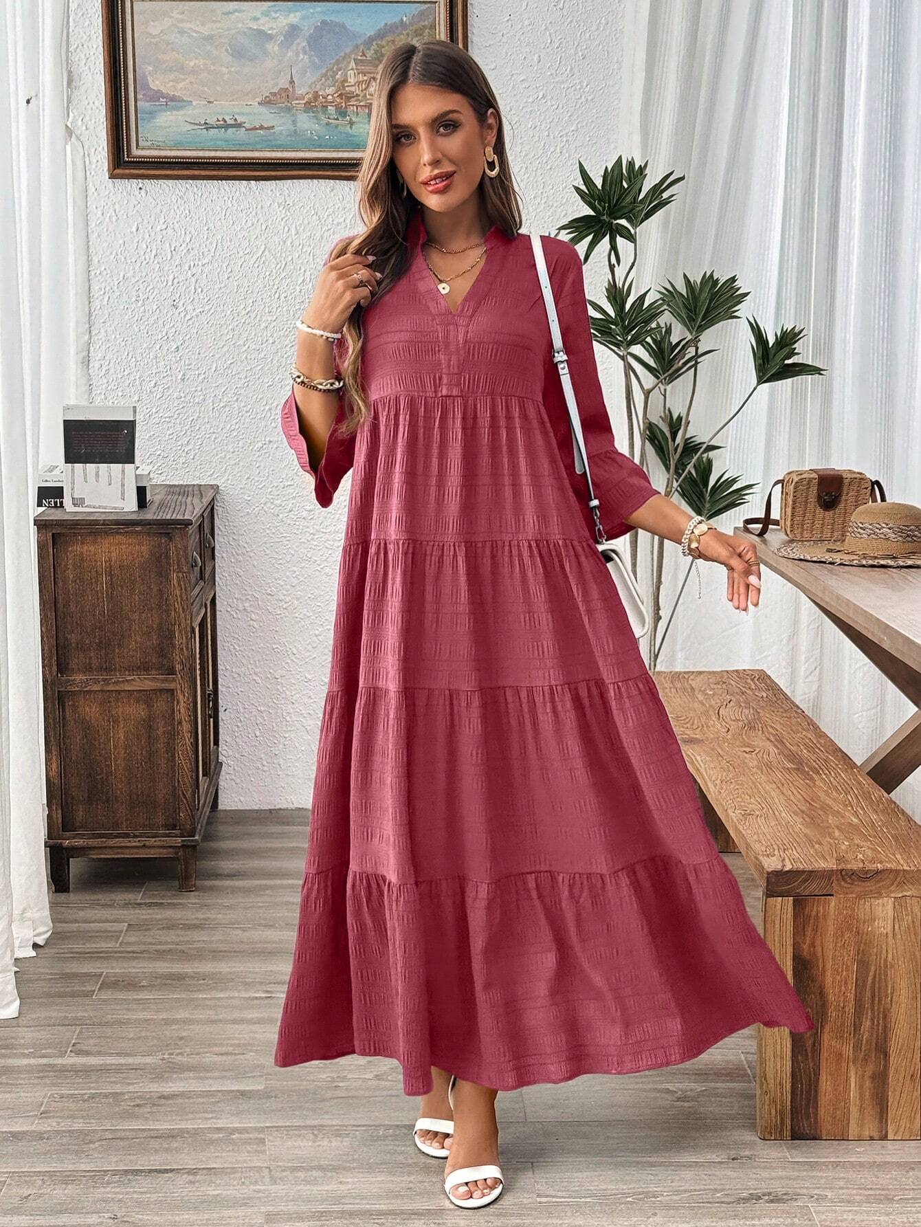 Emery Rose Ruffle Hem Polyester Maxi Dress