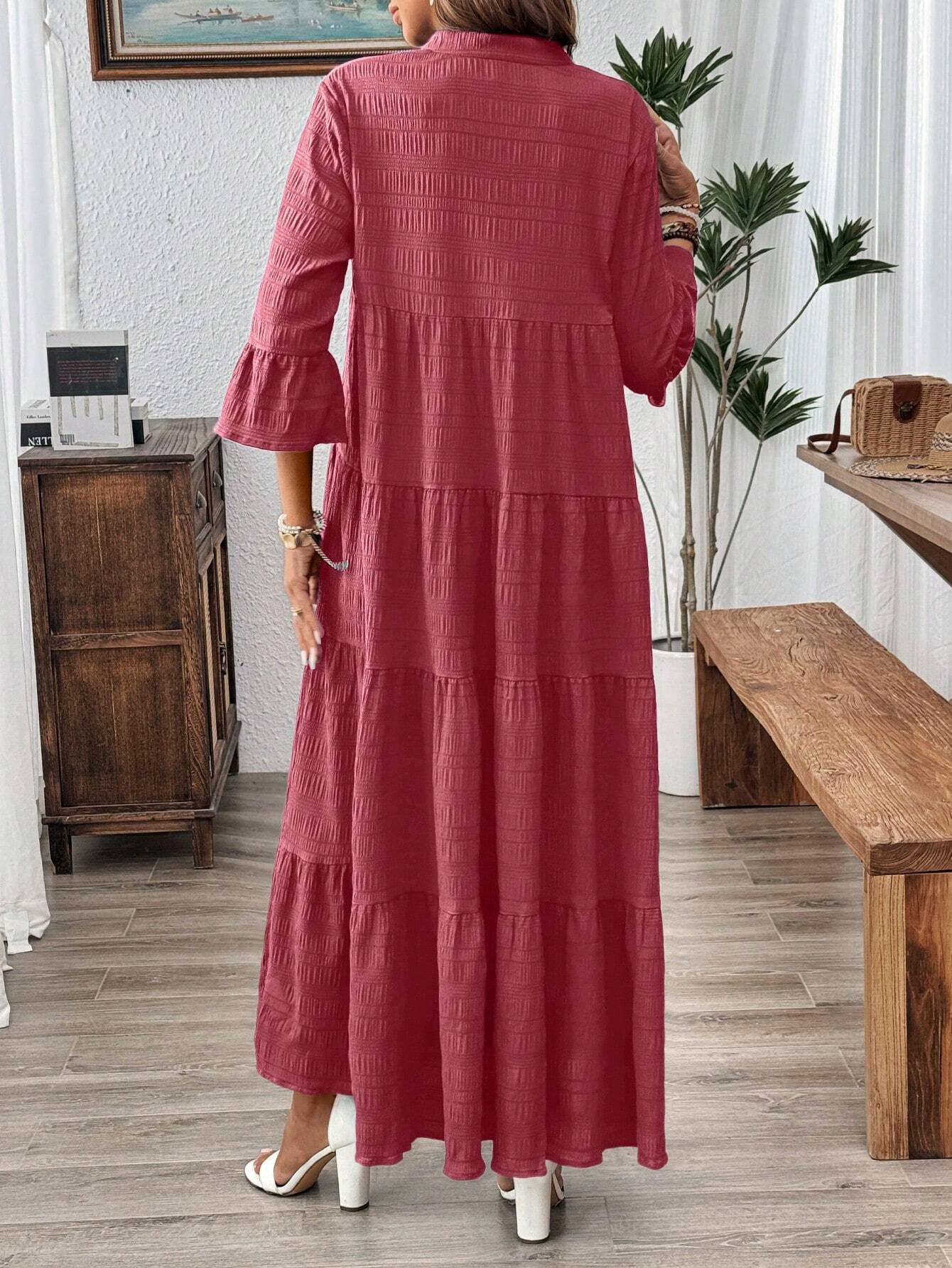 Emery Rose Ruffle Hem Polyester Maxi Dress