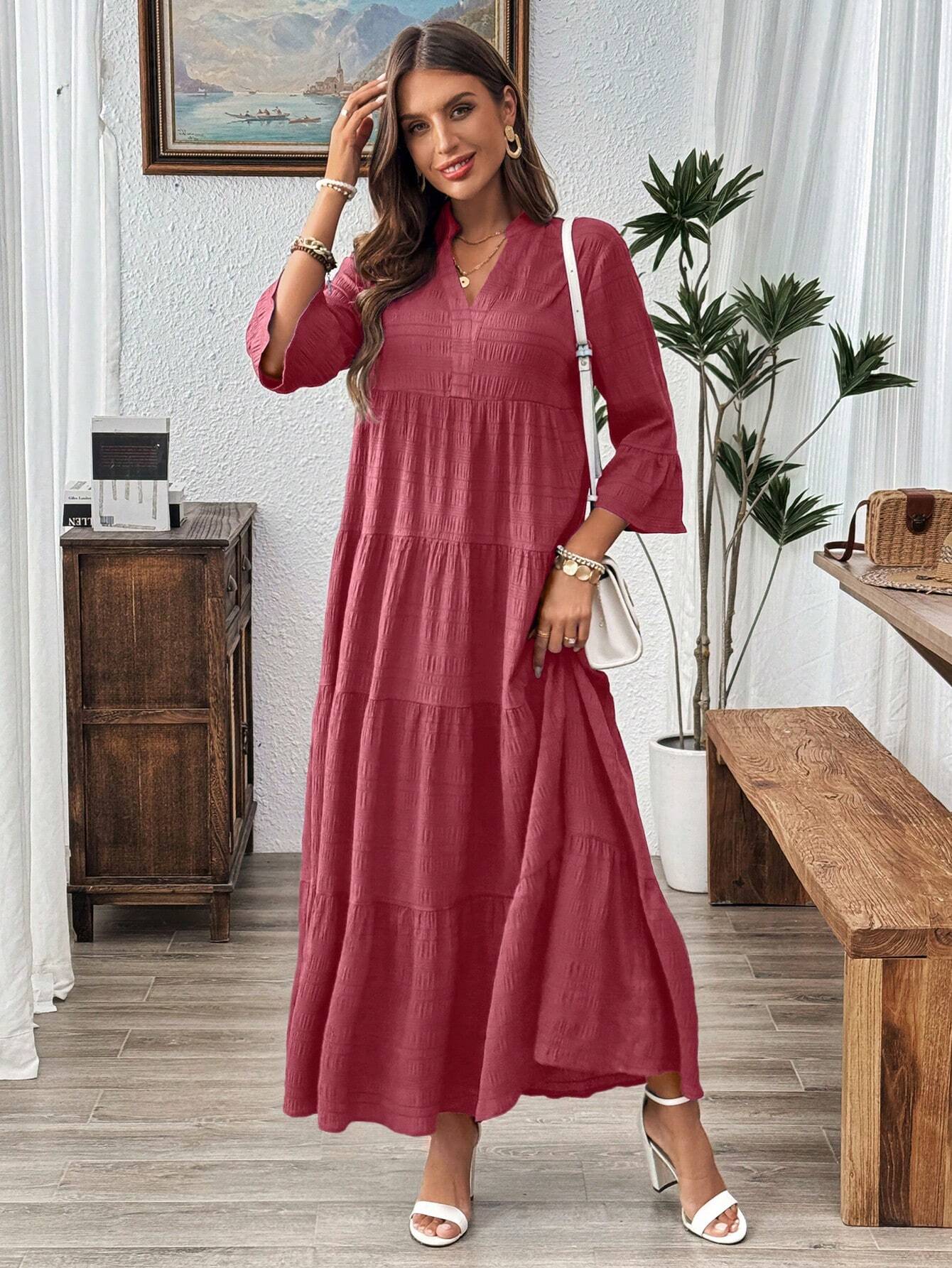 Emery Rose Ruffle Hem Polyester Maxi Dress