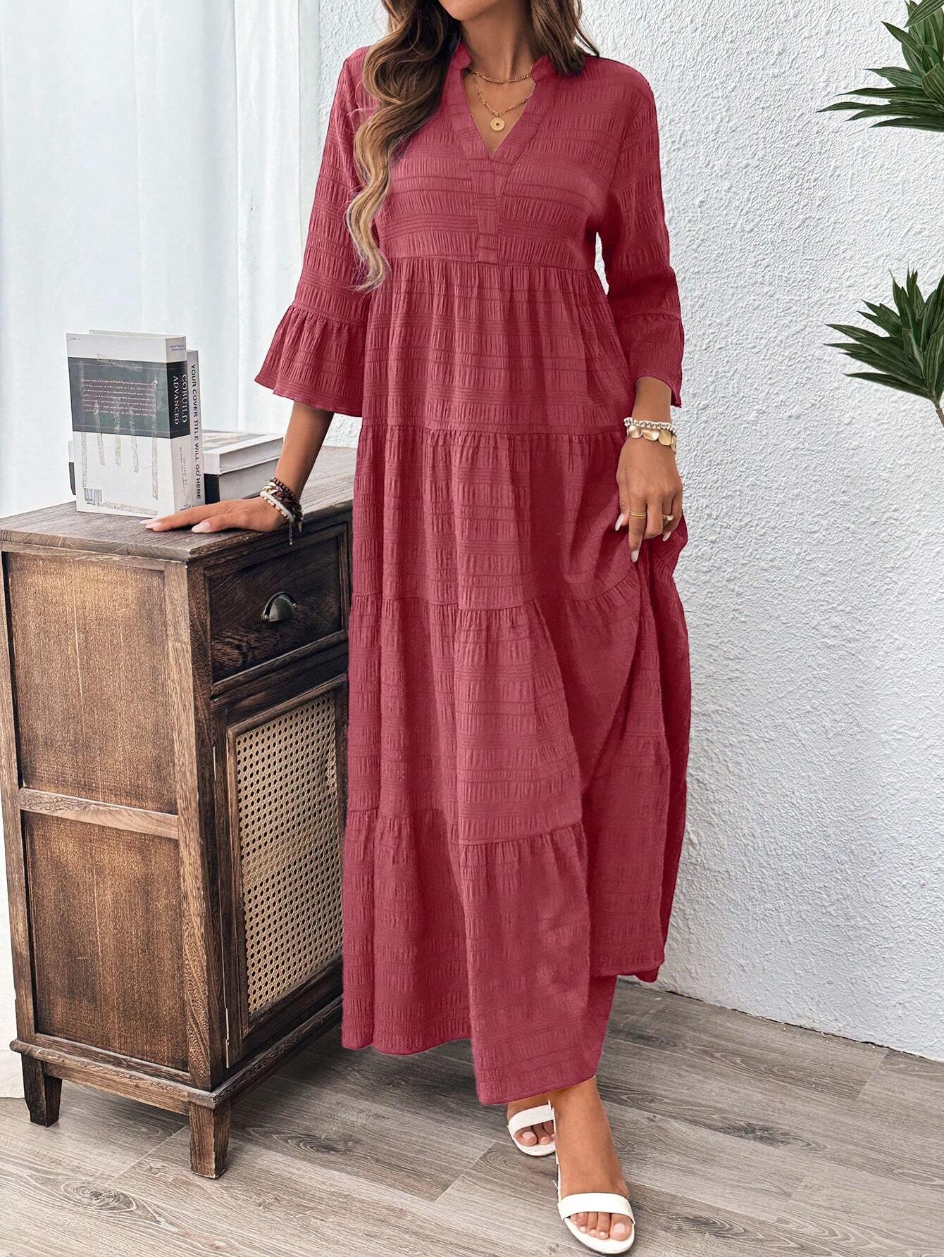 Emery Rose Ruffle Hem Polyester Maxi Dress