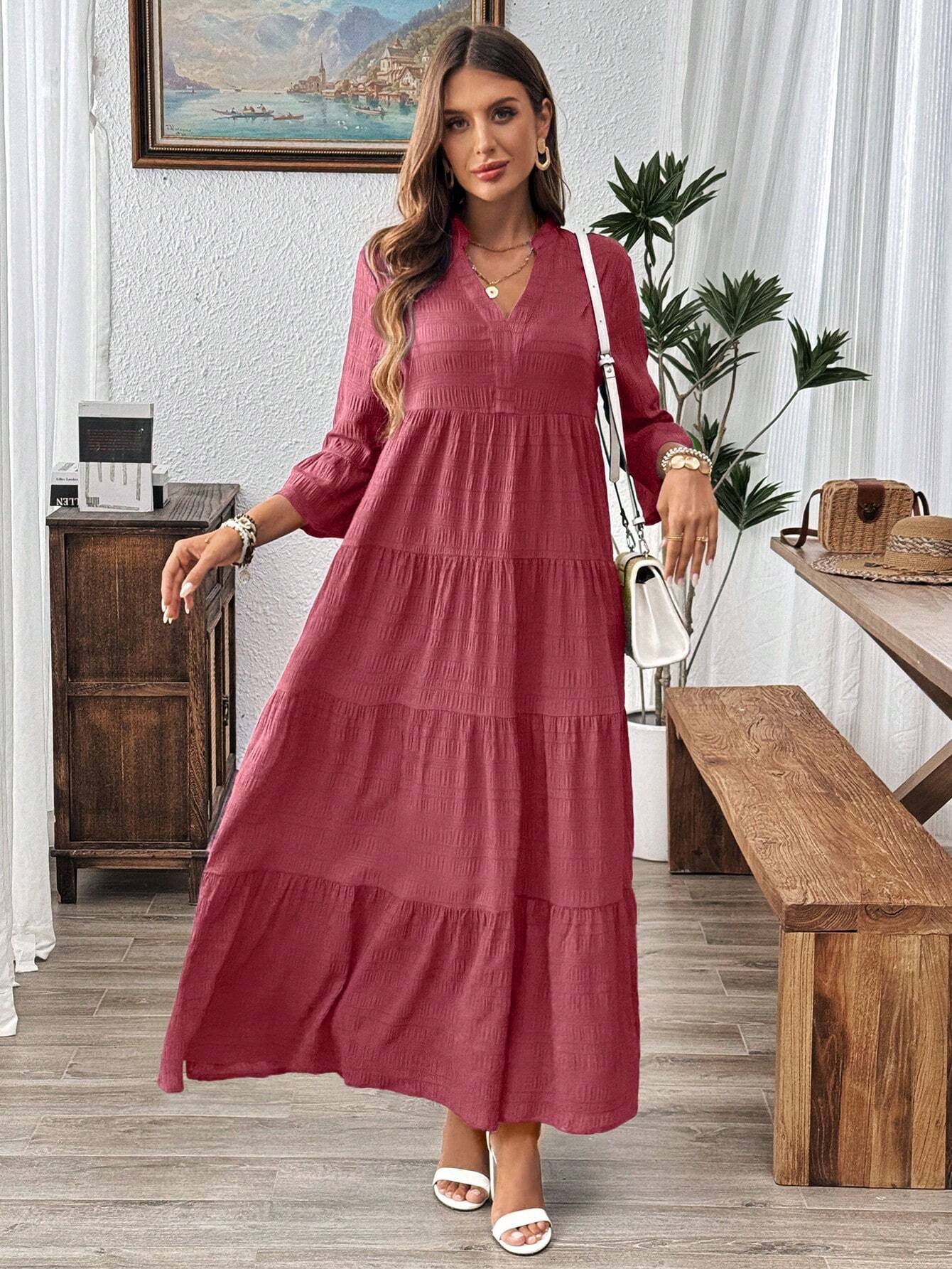 Emery Rose Ruffle Hem Polyester Maxi Dress