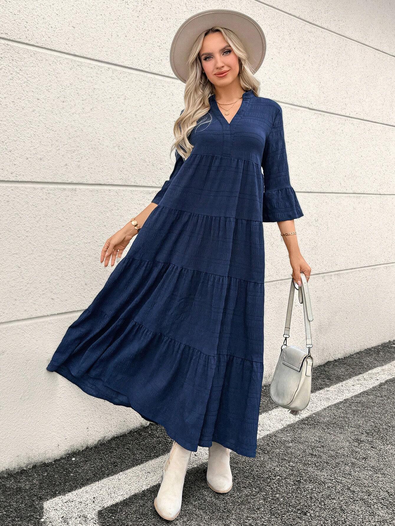 Emery Rose Ruffle Hem Polyester Maxi Dress