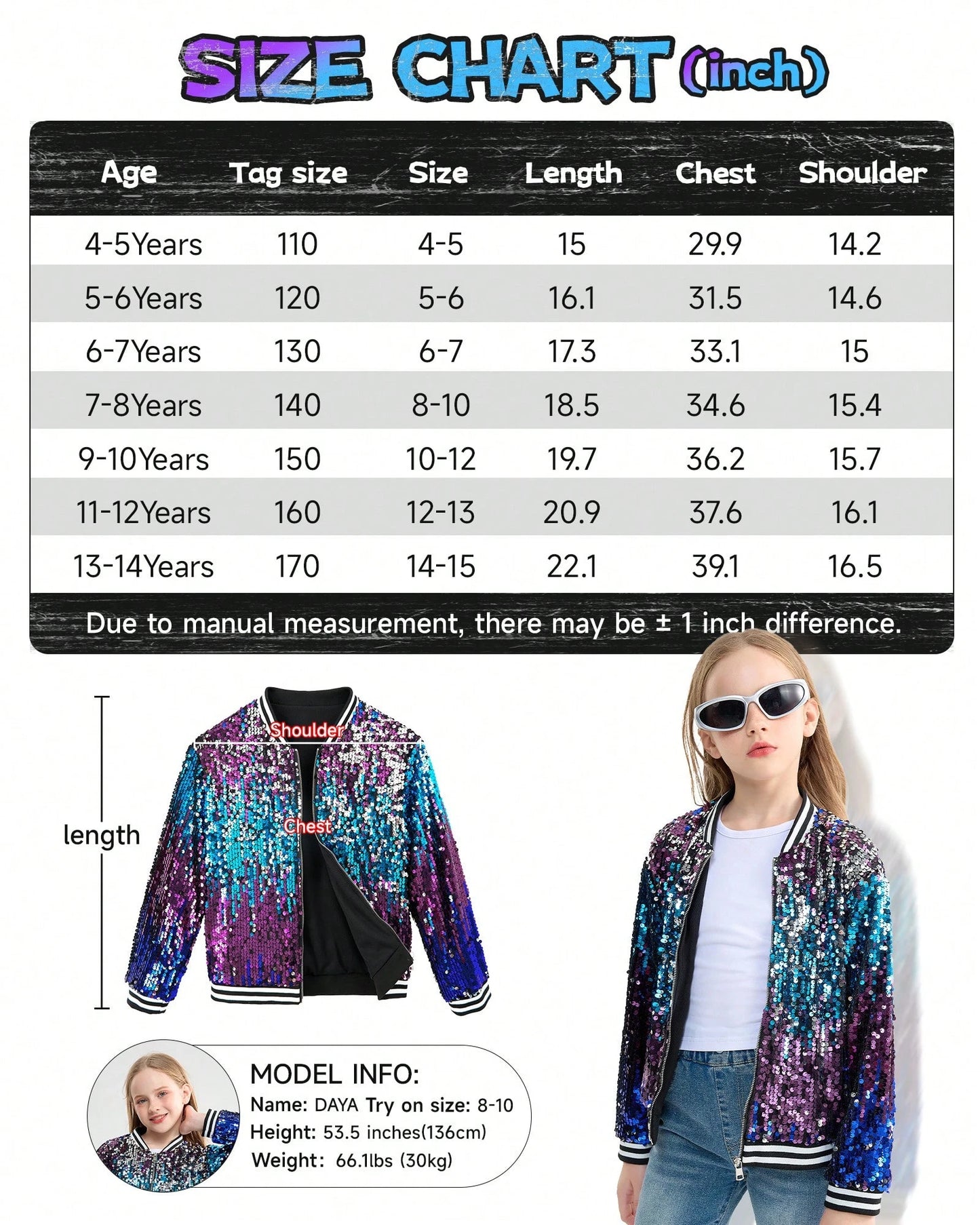 LOLANTA Girls Gradient Sequined Bomber Jackets