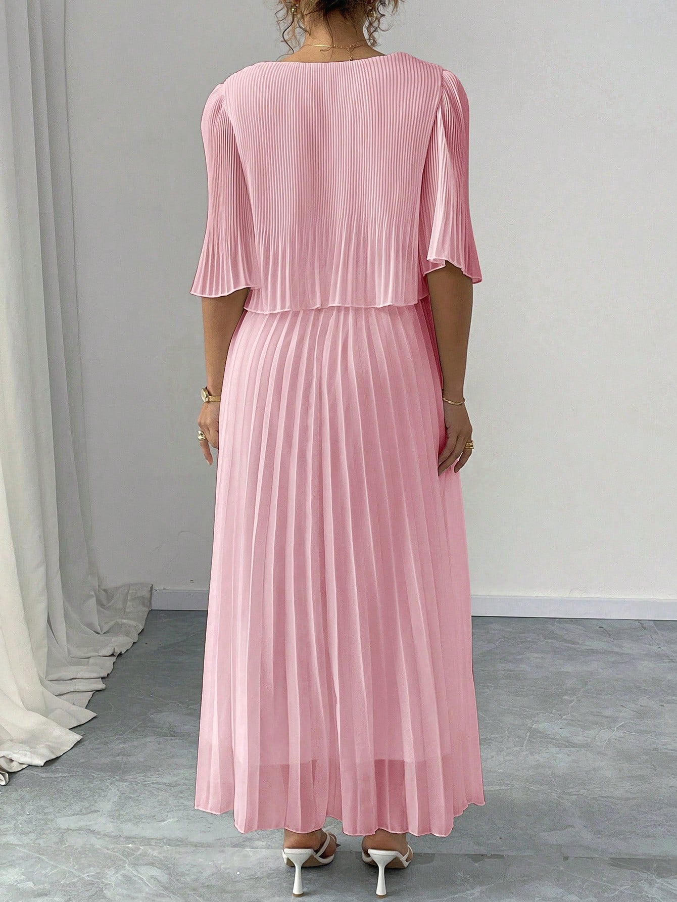 Valentina Ribbed Lightweight Pleated Maxi Dress