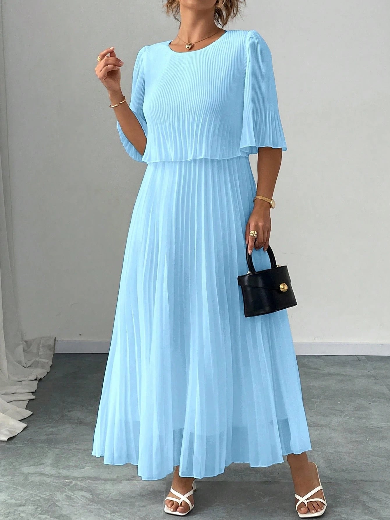 Valentina Ribbed Lightweight Pleated Maxi Dress