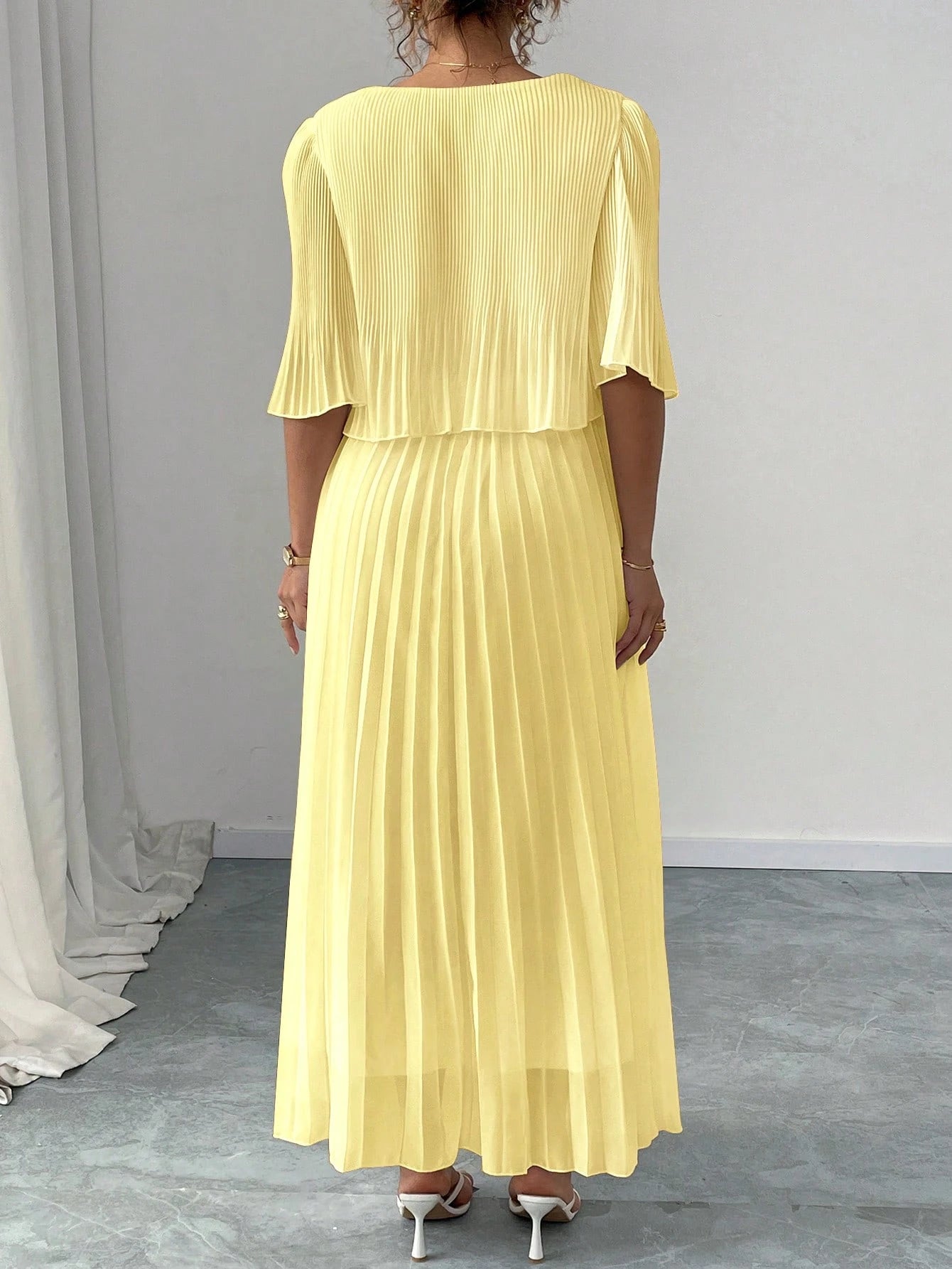 Valentina Ribbed Lightweight Pleated Maxi Dress