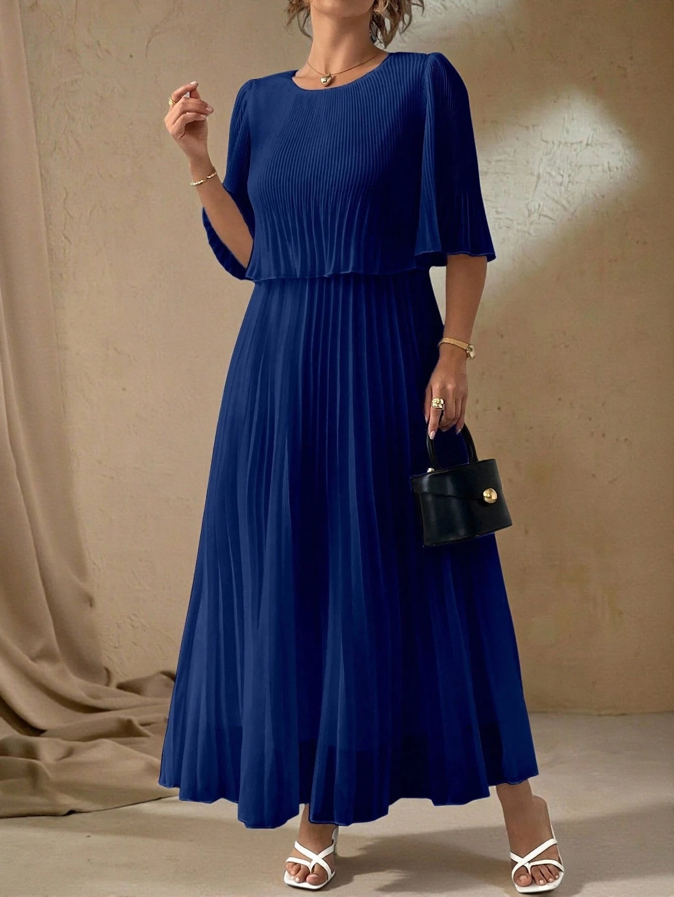Valentina Ribbed Lightweight Pleated Maxi Dress