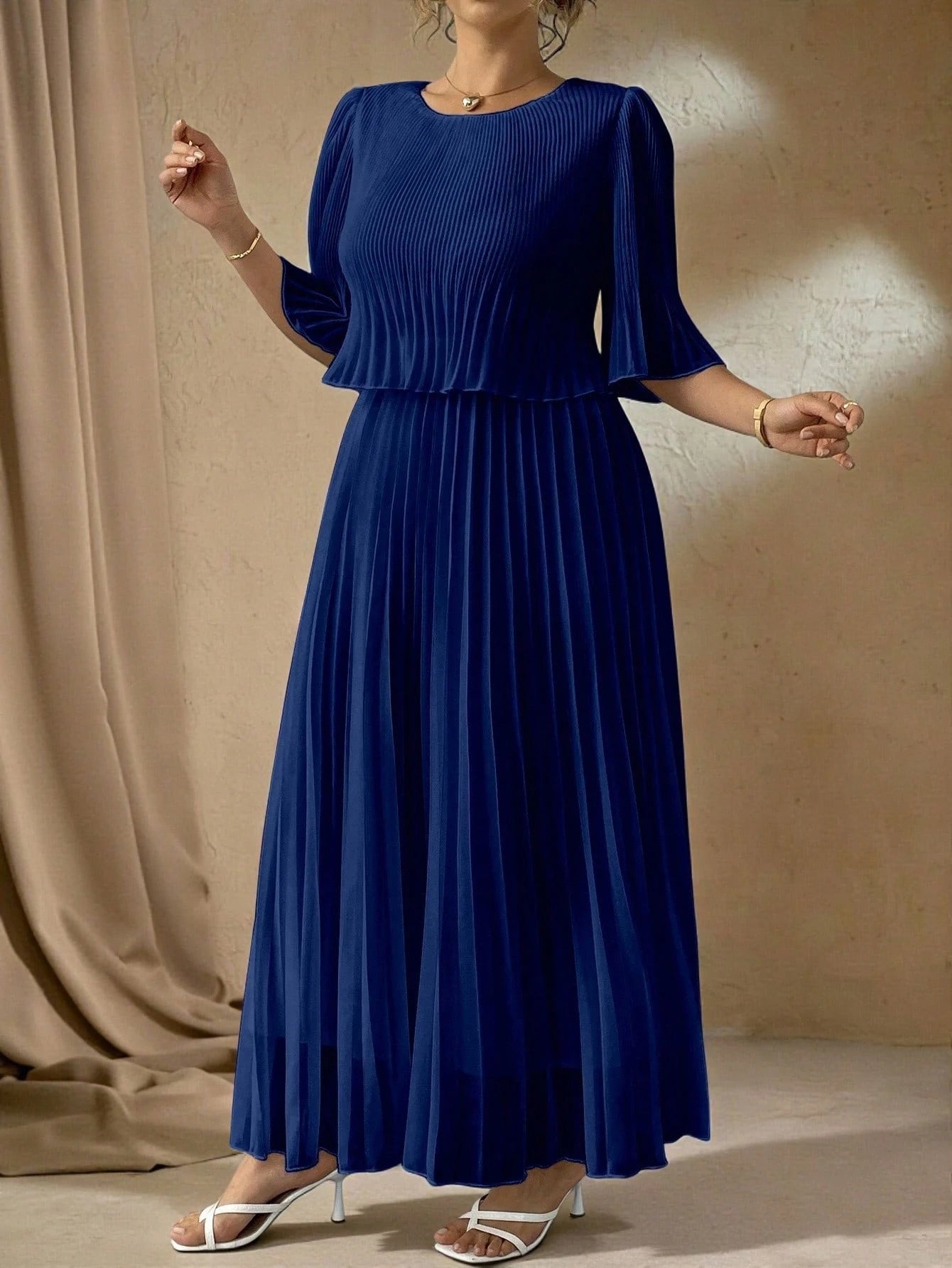 Valentina Ribbed Lightweight Pleated Maxi Dress