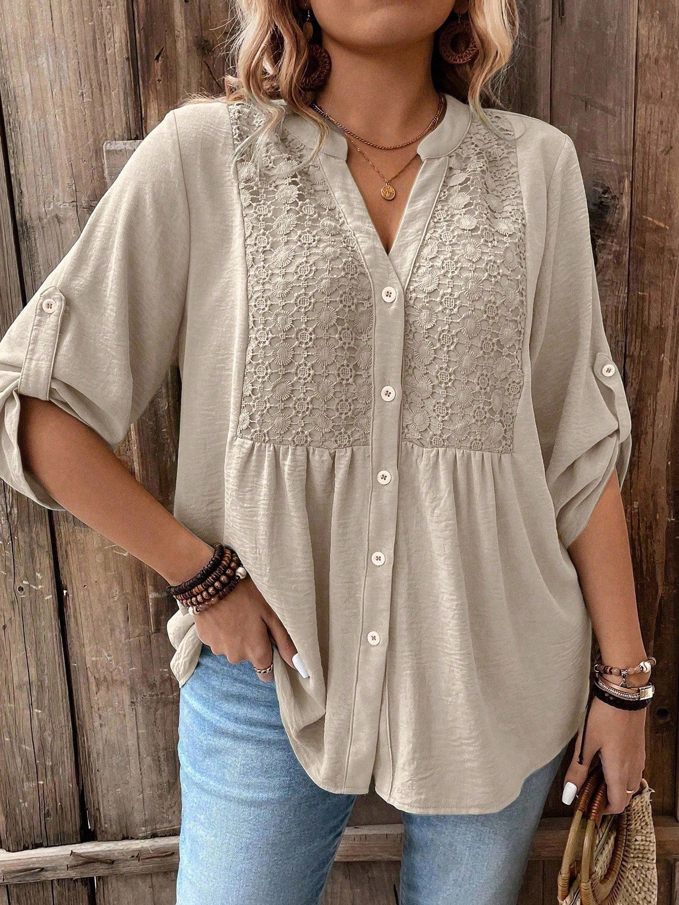 Zanzea Polyester Lace Shirt
