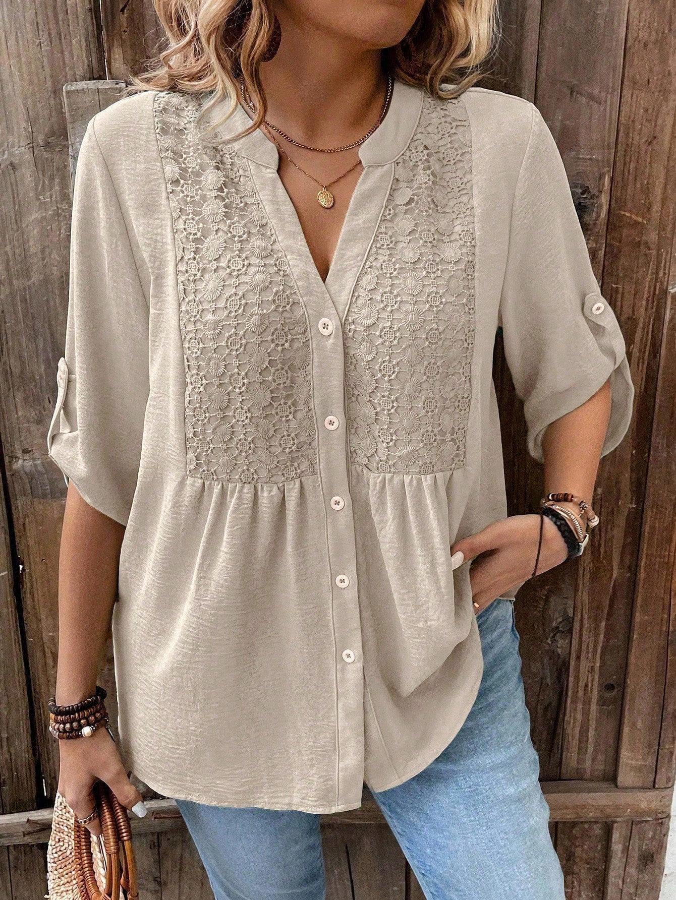 Zanzea Polyester Lace Shirt