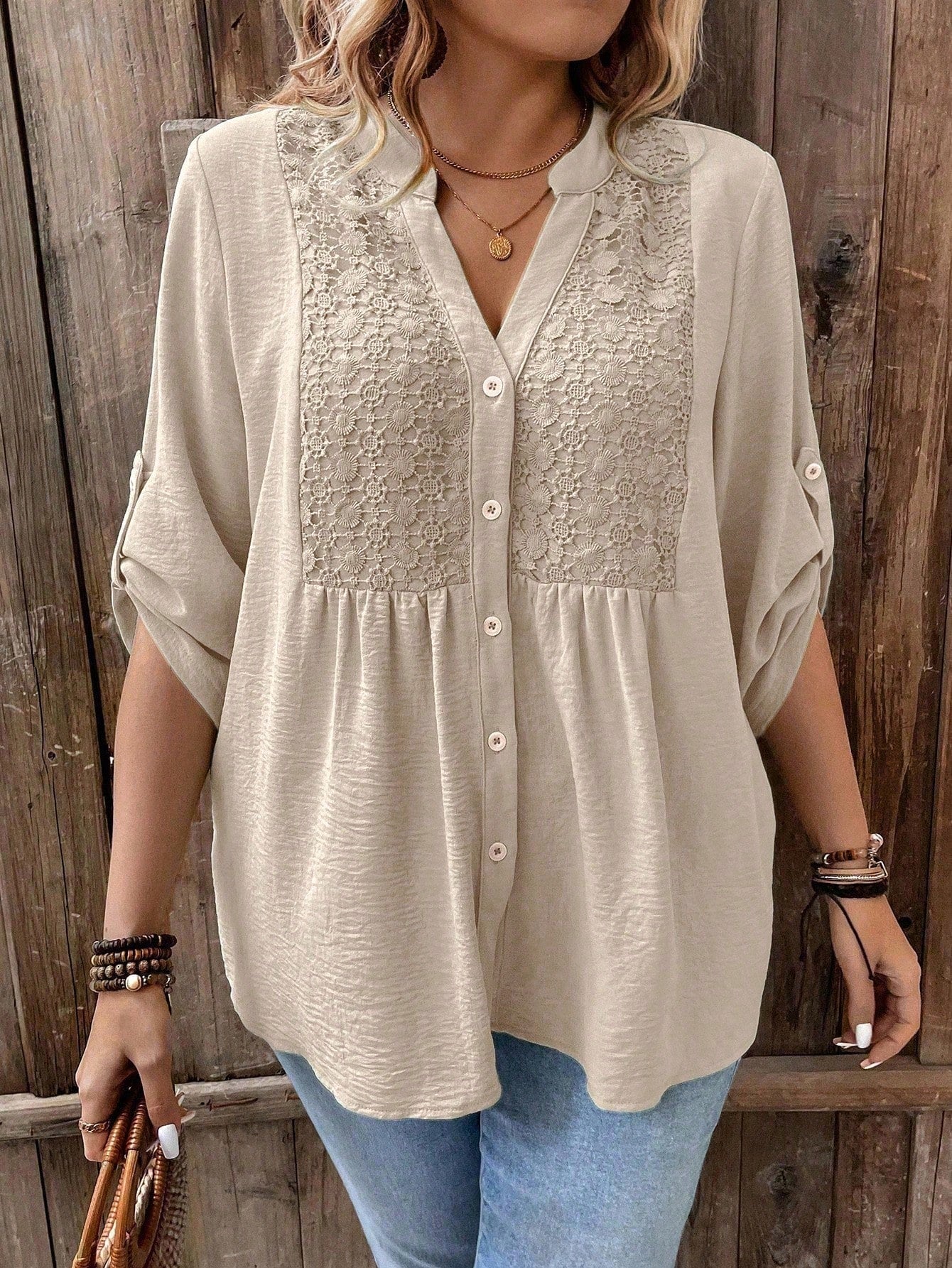 Zanzea Polyester Lace Shirt