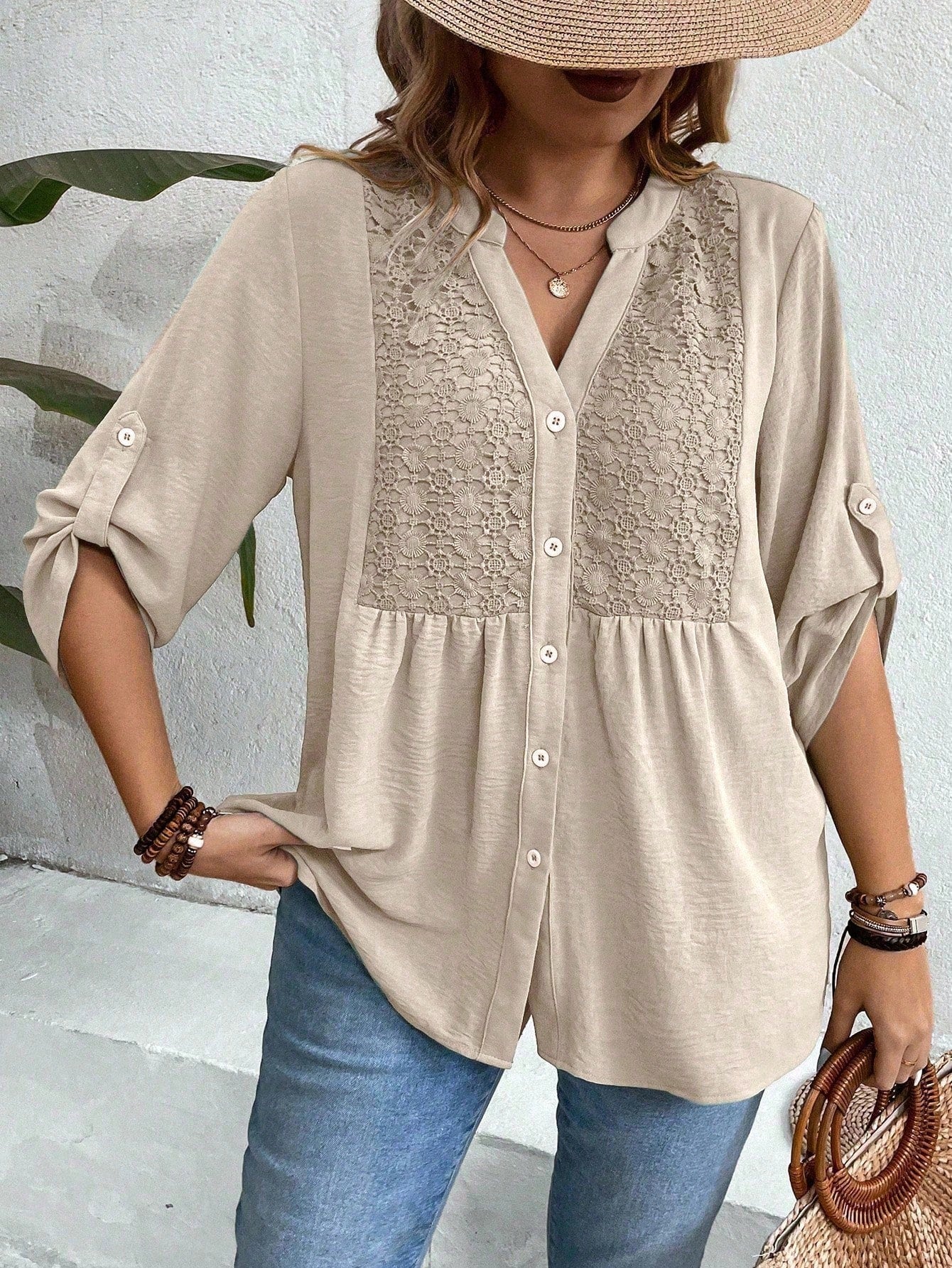 Zanzea Polyester Lace Shirt