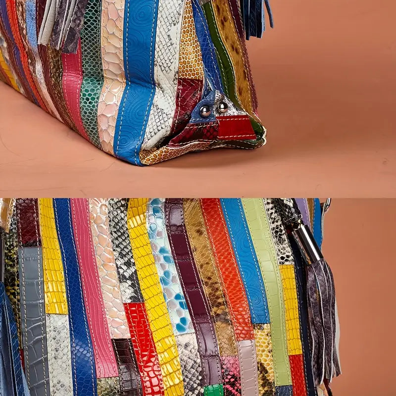 2025 New Bohemian Snake Print Genuine Leather Tote Bag