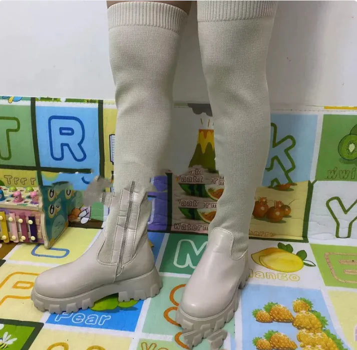 Platform Knitted Over-the-Knee Boots