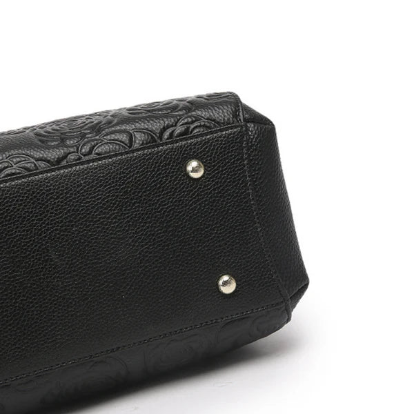 Floral Embossed Genuine Leather Handbag