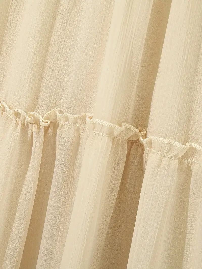 Lace Trim Long Sleeve Ruffle Dresses