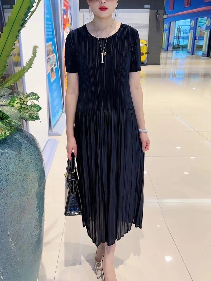 Classic Pleated Polyester Dress