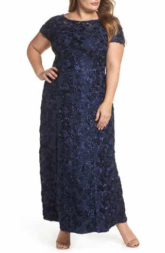 Alex Evenings Embellished Rosette Lace A-Line Evening Dress