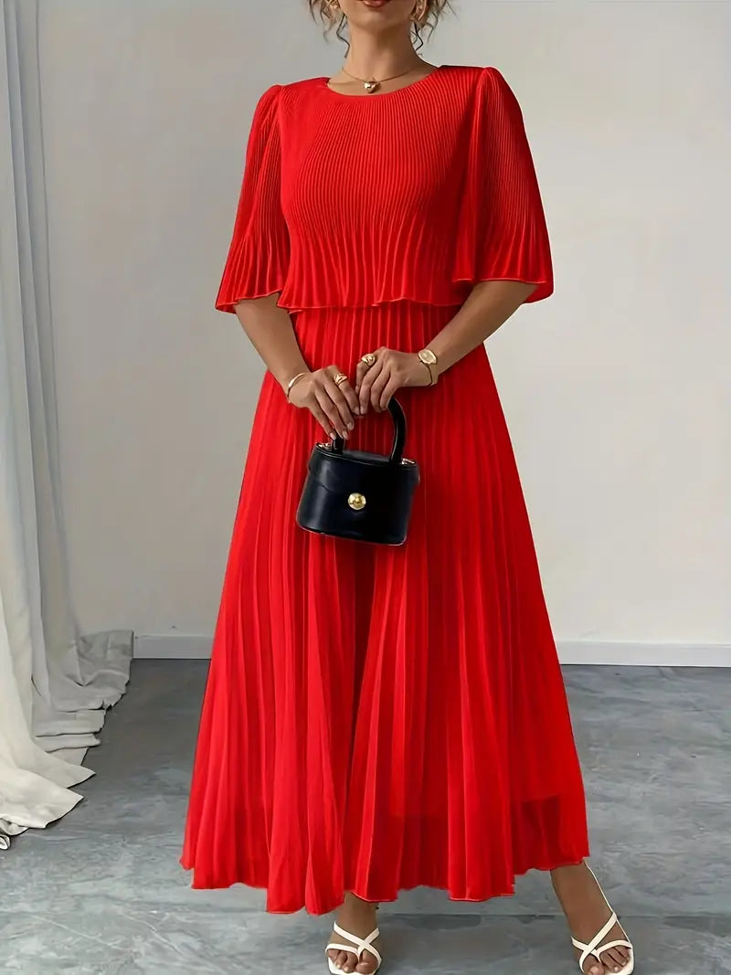 Valentina Ribbed Lightweight Pleated Maxi Dress