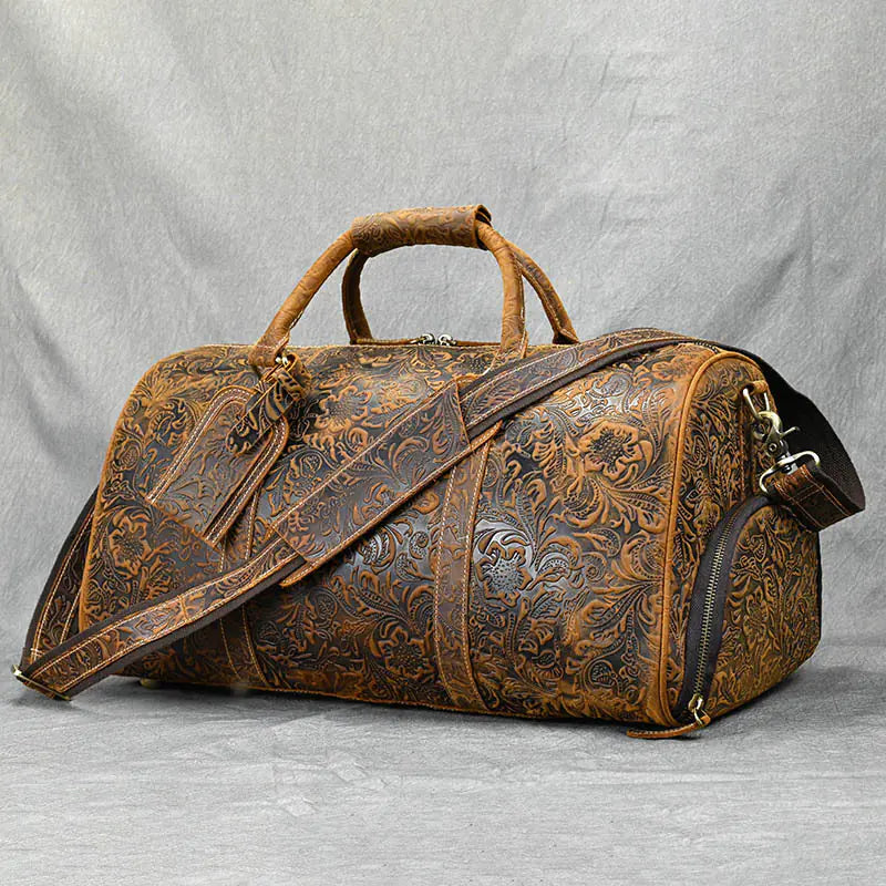 Vintage Crazy Horse Embossed Leather Weekend Bags